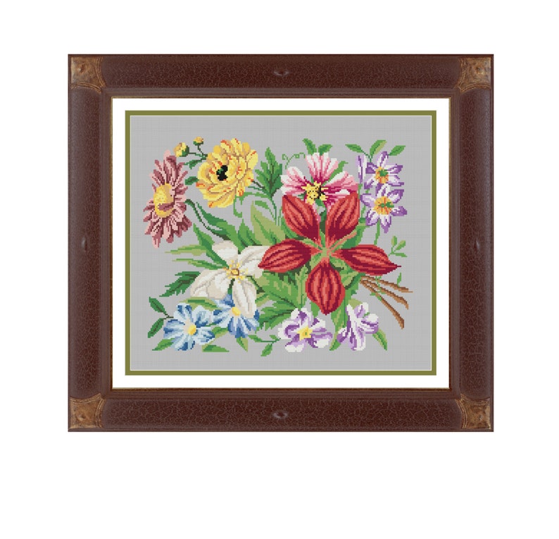 Colorful bouquet. Cross stitch pattern. Instant download PDF. image 1