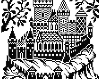 Castle 1 and 2. Cross stitch/filet crochet pattern. Instant download PDF.