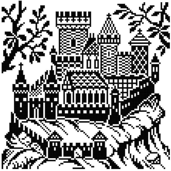 Castle 1 and 2. Cross stitch/filet crochet pattern. Instant download PDF.