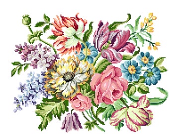 Victorian blooms - Victorian Cross stitch pattern . Instant download PDF