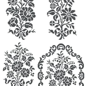 Monochrome flowers- cross stitch or filet crochet pattern Instant download PDF.