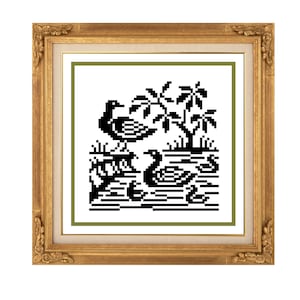 Duck family. Cross stitch pattern. Filet crochet pattern. Instant download PDF.
