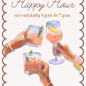 Happy Hour-afdruk, uitnodiging, ansichtkaart, digitaal bestand