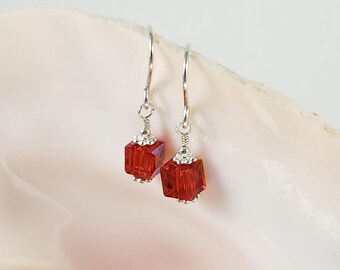 Wire-Wrapped Red Crystal Earrings