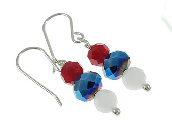 Red, White, and Blue Crystal Earrings