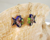 Cloisonne Fish Earrings (Blue or Gold)