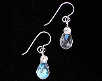 Wire Wrapped Clear Crystal Faceted Briolette Earrings