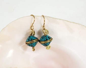 Turquoise and Brass Earrings