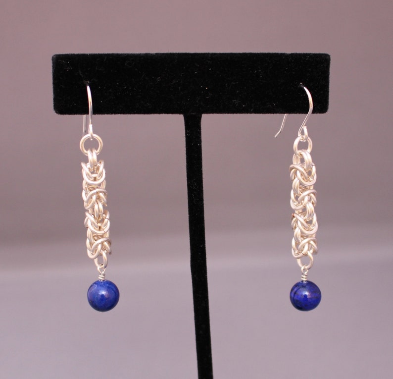 Lapis Lazuli and Chain Maille Earrings image 1