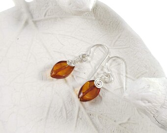 Wire-wrapped Amber Leaves Earrings