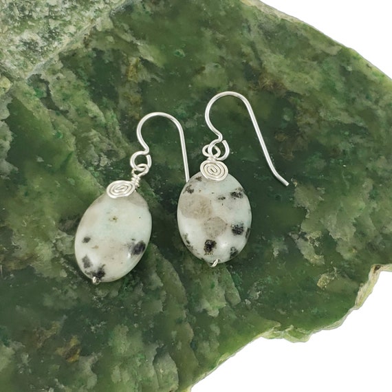 Kiwi Jasper and Moonstone Earrings