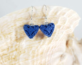 Blue Cinnabar Heart Earrings