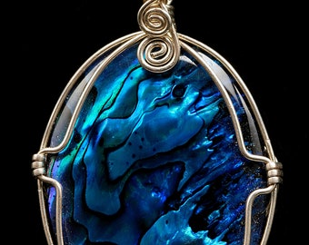 Large Blue Paua Shell Pendant