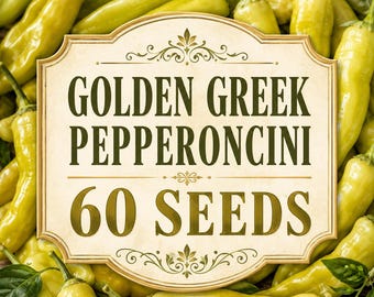 Golden Greek Pepperoncini Seeds | Heirloom Mild Pickling Garden Vegetable (60 Seeds)