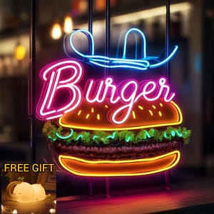 Neonowa tablica z prezentem | Neonowa tablica z burgerami Fast food | Neonowe logo dla przekąsek dla firm | Neonowa tablica świetlna | Niestandardowy znak LED | Neonowa tablica ścienna