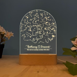 Benutzerdefinierte Sternenkarte nach Datum Nachtlicht, Sternenkarte LED Schreibtischlampe, personalisierte Konstellationskarte, Nachthimmel nach Datum, Valentinstagsgeschenke für Sie