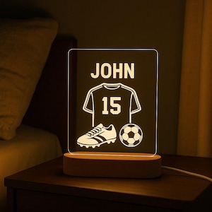 Custom Soccer Player Night Light – Personalized LED Lamp, Football Gift for Boys, Teens, Athletes, Kids Room or Sports Fans Decor