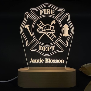 Custom Firefighter Night Light, Personalized Fireman Lamp, Firefighter Decor, Unique Night Light, Fire Department Light, Custom Gift