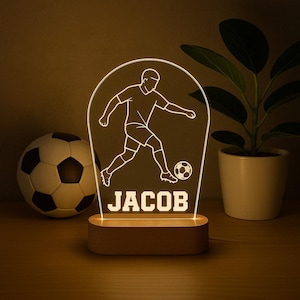 Lámpara de noche de fútbol personalizada: lámpara LED personalizada para jugadores de fútbol, decoración única para salas deportivas, un regalo ideal para niños y deportistas.