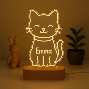 Custom Cat Night Light – Personalized LED Lamp, Cute Kitty Nursery Light, Kids Room Decor, Baby Sleep Aid, Animal Night Lamp