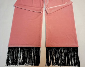 Pink Velvet Scarf with Black Fringe, A Handmade Luxury Shawl and Wrap for Her