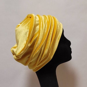 Womens Velvet Hat in Yellow, A Slouchy Soft Beanie Winter Hat