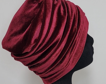 Womens Red Stretch Velvet Beanie Hat, Scrunchie Soft Handmade Hat Red Velvet Slouchy Beanie Hat - Soft Stretch Knit - Etsy main image 4