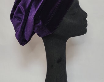 Handmade Dark Purple Velvet Slouchy Beanie Hat - Etsy display picture 3