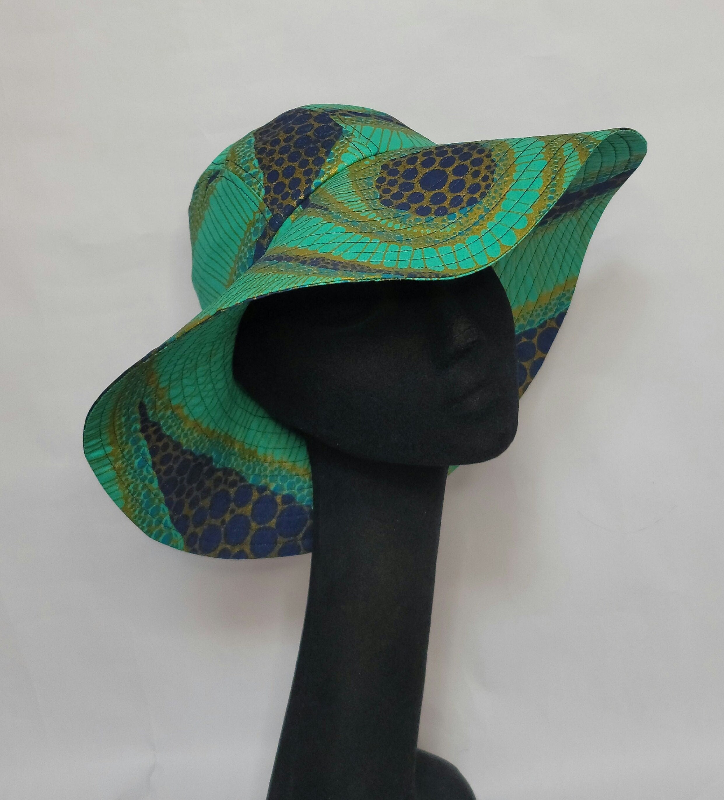 African Wax Print Sun Hat: Wide Brim Cotton Beach Hat 