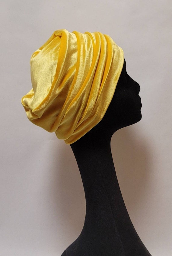 Womens Velvet Hat in Yellow, A Slouchy Soft Beanie Winter  display picture 3