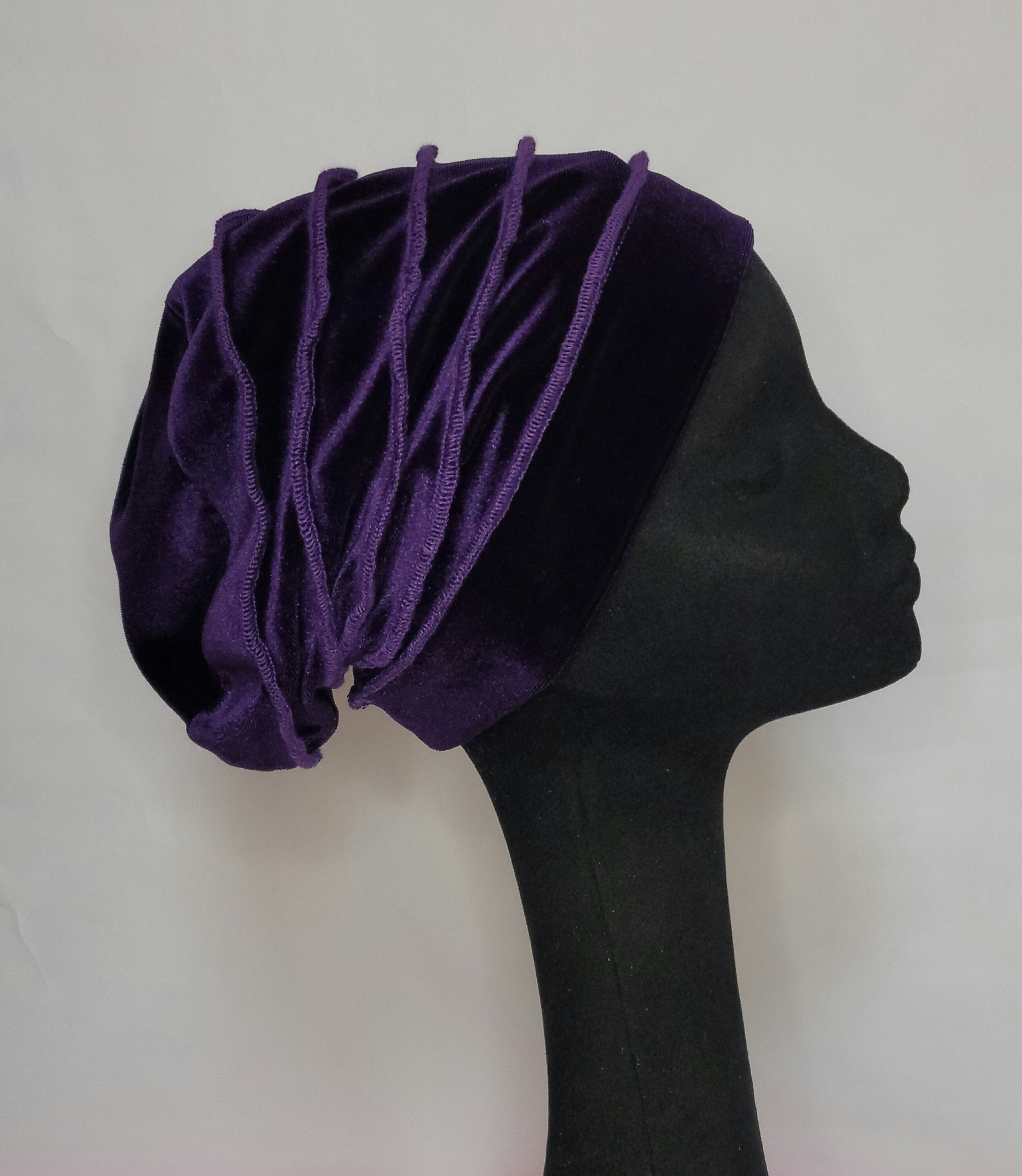 Handmade Dark Purple Velvet Lined Slouchy Beanie Hat - Etsy display picture 3