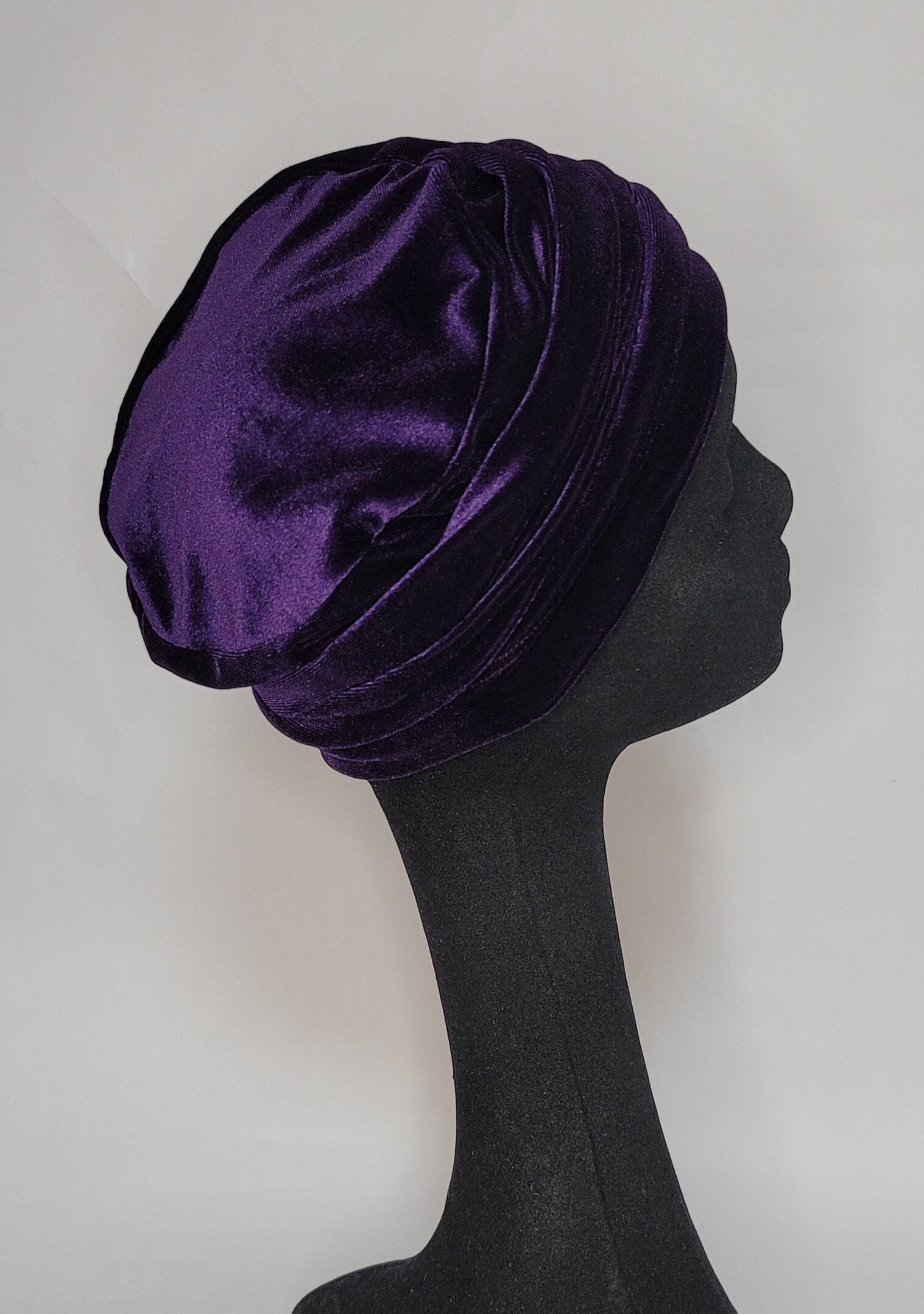 Handmade Dark Purple Velvet Slouchy Beanie Hat - Etsy display picture 2