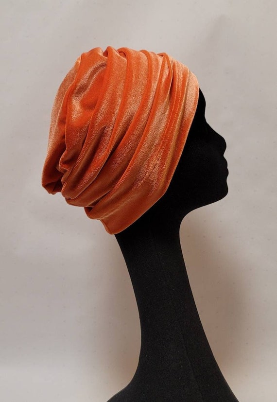 Womens Orange Stretch Velvet Slouchy Beanie Hat - Etsy