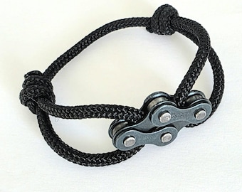 Pulsera de cadena de bicicleta con cordón ajustable y nudos corredizos, regalo hecho a mano, cadena de bicicleta auténtica para ciclistas.