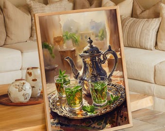 Moroccan Tea Pot Morocco Wall Art Boho Painting, Warecolor Cultural Mediterranean Decor Print, Marrakech Art Print Marocain Decor DIGITAL
