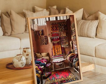 Moroccan Souk Wall Art — Berber Rug Photography Printable, Marrakech Tribal Textile Art, Boho Digital Download