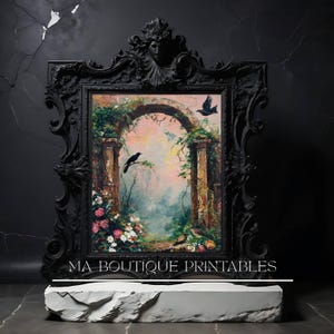 Gothic Enchanted Forest Archway Painting, Haunted Botanical Raven Wall Art, Dark Academia Witchcore Decor, Digital Fantasy Portal