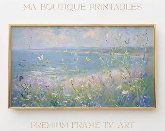 Coastal Summer Sailboat Frame TV Art, Samsung Frame TV Digital Download, Abstract Ocean Painting, Nautical Seascape, Coastal Landscape Decor