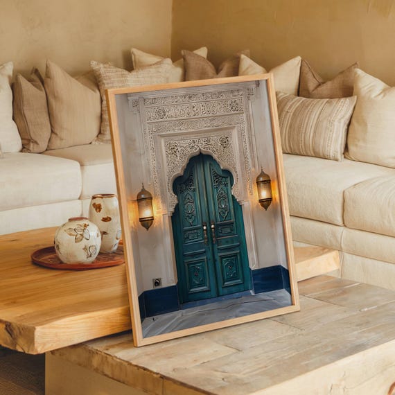 Green Moroccan Door Wall Art — Moorish Architecture Printable, Boho Mediterranean Digital Download Decor