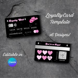 Zwarte creditcard bankkaartstijl roze klantenkaartsjabloon voor nagelstylisten, wimpertechnici, kappers, eigenaren van kleine bedrijven