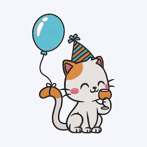 Purrfect Party Kitty Stitch Design File, Kid's Friendly Machine Embroidery pattern, Instant Download - Available in All Hoop Sizes