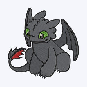 Toothless-Stickdatei, Cartoon-Drache-Stickmuster, 5 Rahmengrößen, sofortiger Download