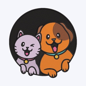 Cat & Dog Duo Embroidery Design File, Instant Download, Multiple Sizes - Available In All Sizes.