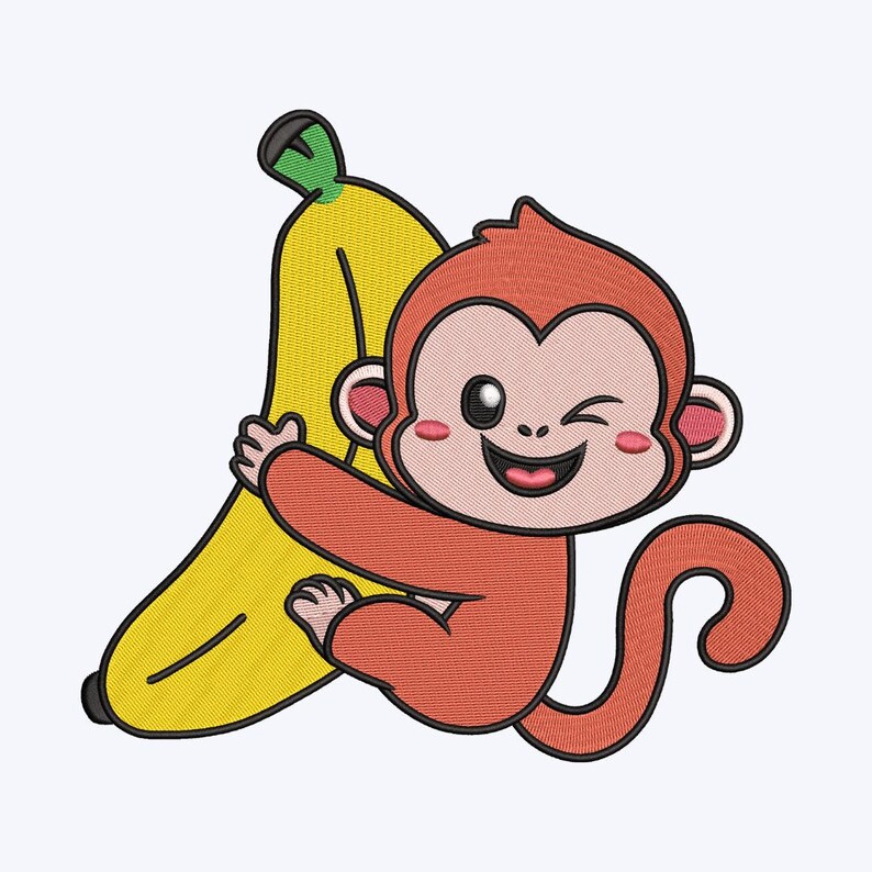 Cheeky Monkey Hold Banana Embroidery Design File, Instant Download