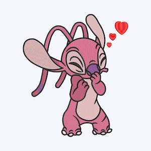 Pink Stitch Love Embroidery Design Alien Machine Embroidery File, 5 Sizes, Instant Download