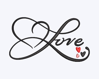 Love Script Hearts Valentine Embroidery Design For Machine Embroidery - Instant Download