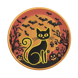 Spooky Black Cat Halloween Embroidery Design Files, Instant Download – All Hoop Sizes Available