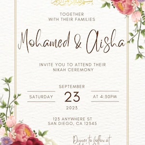 Editable Digital Islamic Wedding Invitation for Nikah/Katb Kitab/Shaadi/Walimah/Baraat, Text Invitation, Electronic Invite