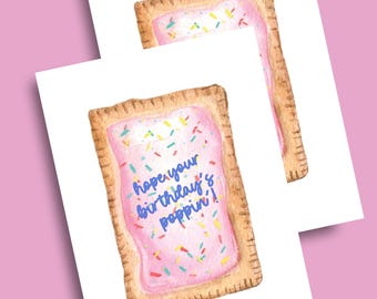 Divertida tarjeta de cumpleaños de Pop Pastry / Tarjeta de felicitación hecha a mano con acabado rosa esmerilado