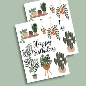 Cartão de aniversário para amantes de plantas | Cartão de feliz aniversário | Cartão de felicitações feito à mão